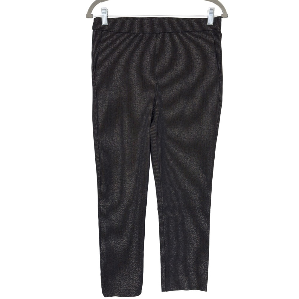 {Rachel Zoe} Black Gold Metallic Pinstripe Holiday Christmas Dress Pants